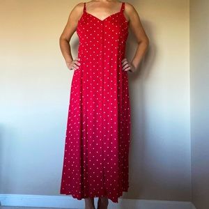 Forever 21 red white polka dot maxi dress cross back sweetheart l m retro 50s